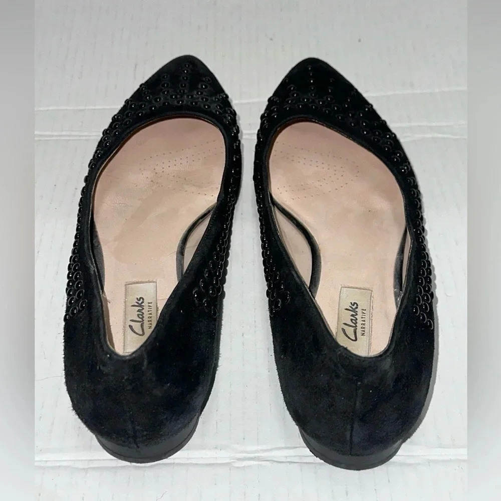 Clarks Narrative Black Studded Pointed Toe Flats Size 8.5 Leather - Picture 5 of 8